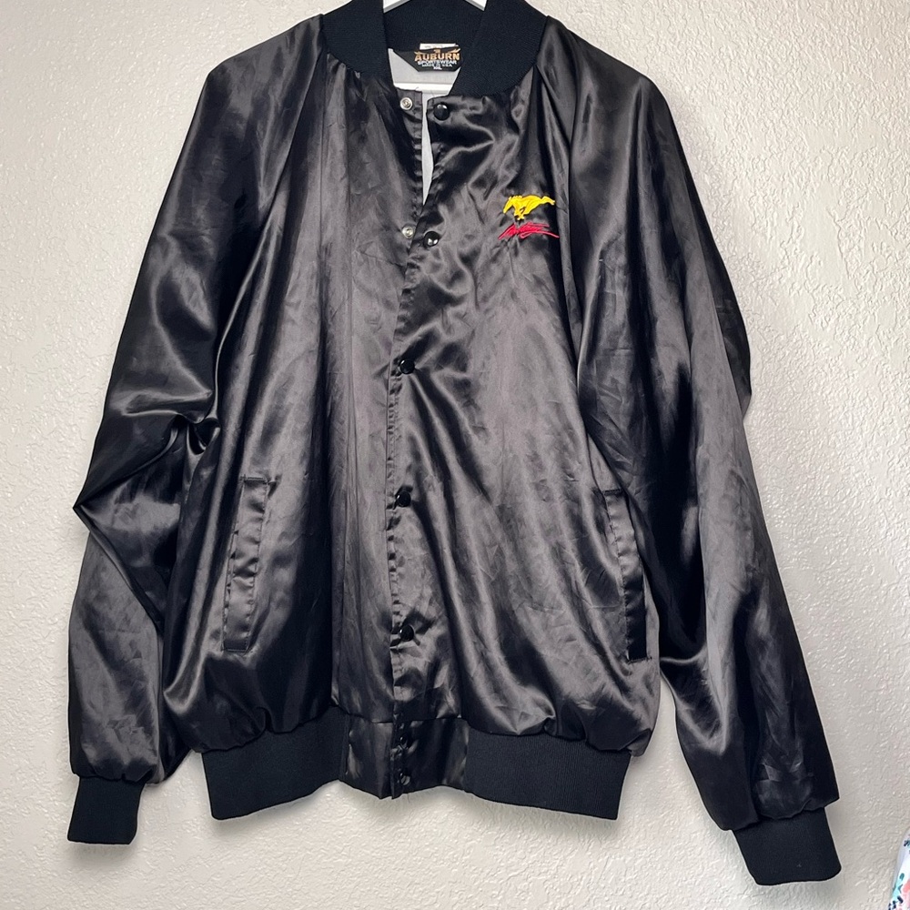Mustang Men's Vintage Bomber Black Satin Jacket Size 2XL USA Made